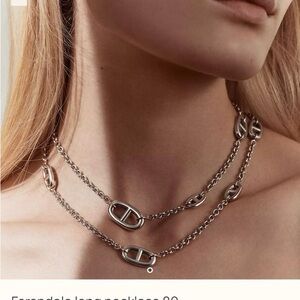 Hermes Farandole long Elegant Silver Chain Necklace